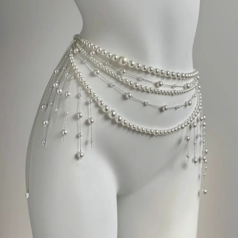 

Belts Womens Waist Chains temperament Multi-layer Imitation Pearl Tassel Body Chain Fashion Female Belt Clothes Accessories 2025