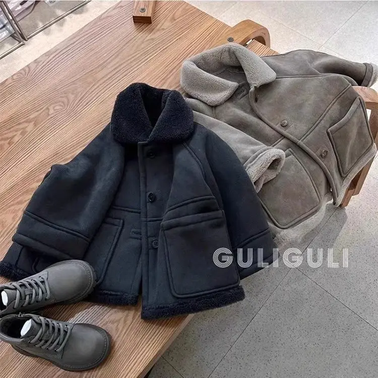 Coat Children Clothing 2024 Winter Jacket Cool and Stylish Thickened Plush Integrated Cool and Stylish Motorcycle Clothing Trend