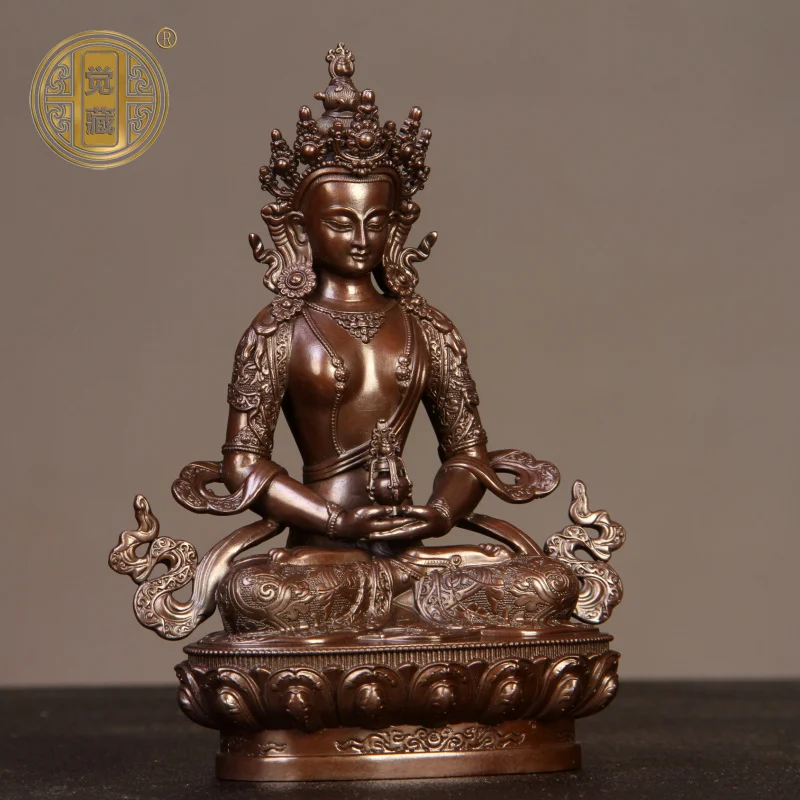 brass longevity Buddha Bodhisattva Buddha statue ornament, bronze statue of infinite longevity, wisdom Tathagata Tibetan worshi