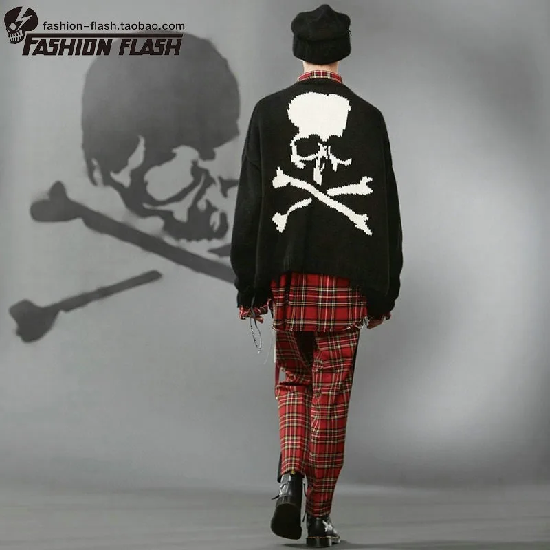 

Autumn High Street Japanese Black Loose MMJ Round Neck Piercing Street Ins Pullovers Long Sleeve Knitted Sweater