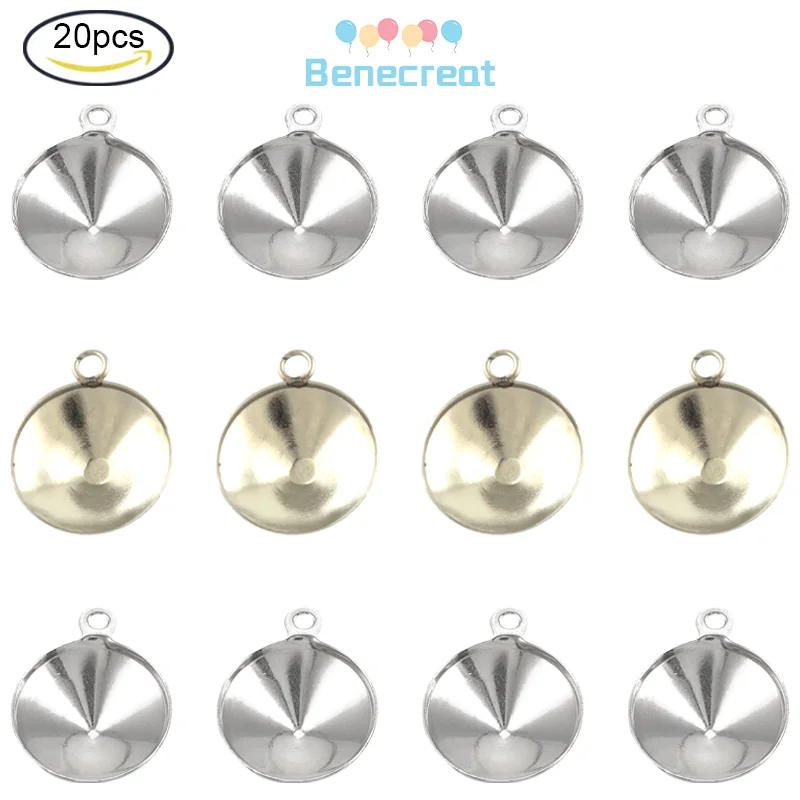 20PC Hypoallergenic Pendant Rhinestone Settings Stainless Steel Charms  for DIY Jewelry Making Stainless Steel Color