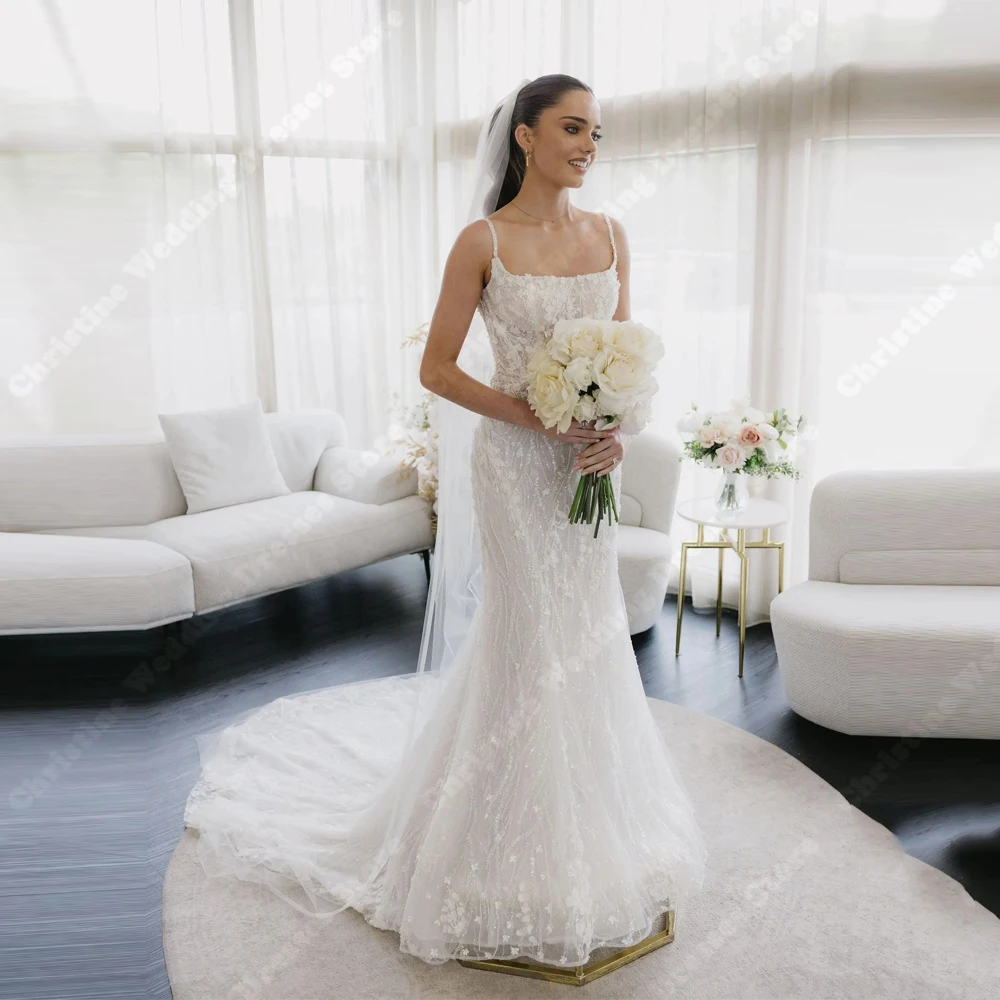 

Sexy Spaghetti Straps Wedding Dresses For Women Elegant Sleeveless Lace Applique Bride Gowns Party Vestidos De Novia Customized