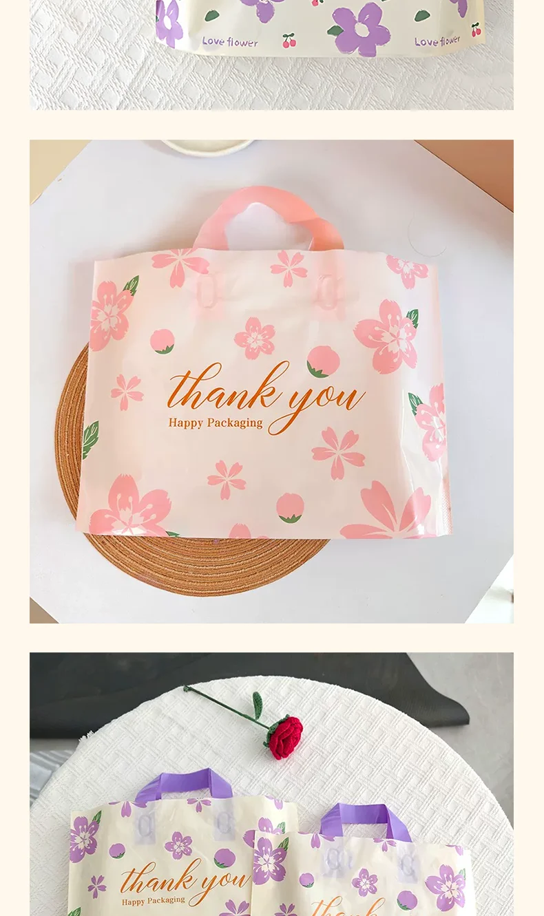 50 Stück Dankeschön-Logo Kleidungsverpackungs-Tragetaschen für Feiertage und Partys – Detail 6