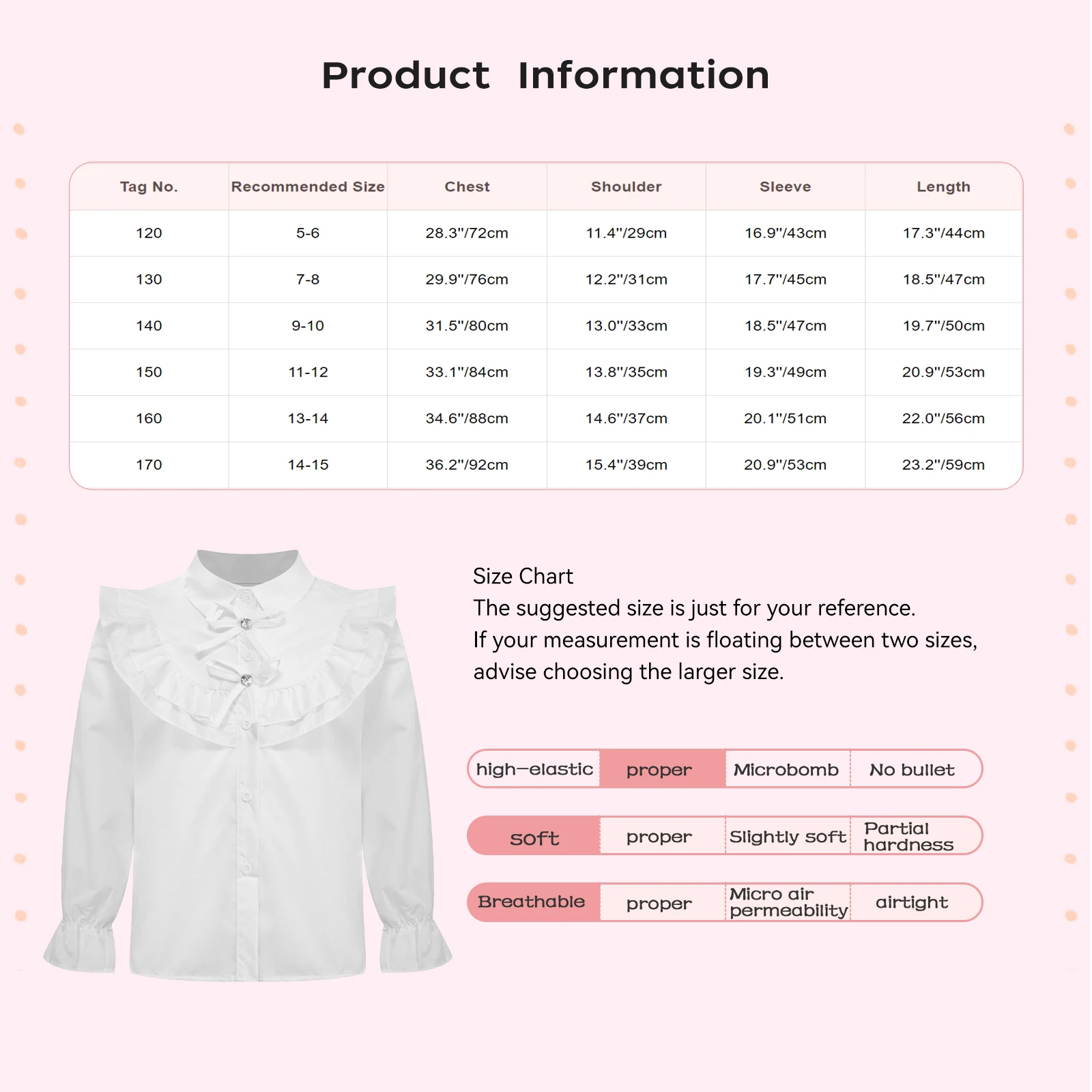 Kids Girls White Blouse Ruffle Shirt Long Sleeve Button Down Shirts Tops Princess Wedding Party Clothes Casual School Uniform