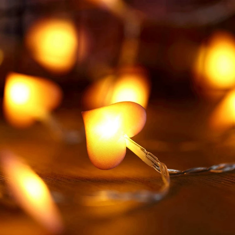 Cadena de luz LED en forma de corazón para el Día de San Valentín, lámpara de cadena de 8 modos alimentada por batería, Rosa 3D, 40 LED