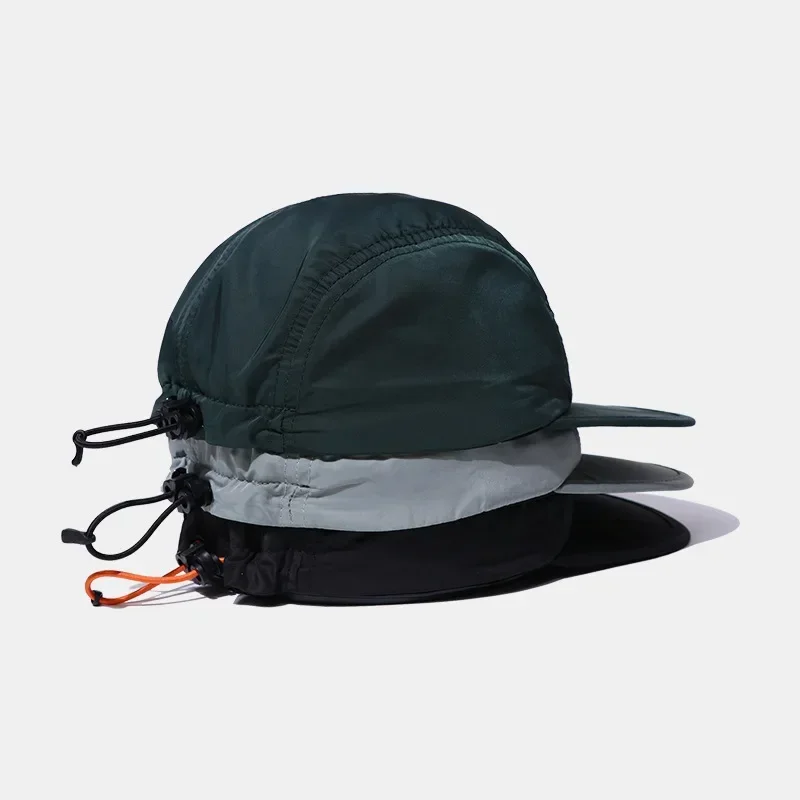 

New Drawstring Adjustable Flat Brim Shading Baseball Cap Sun Protection Solid Color Korean Version Soft Top Men Snapback Dad Hat