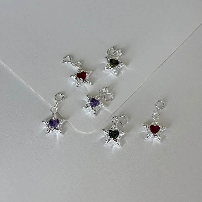 925 Silver Pendant Star Charm Heart Zircon DIY Jewelry Making Accessory for Necklace Bracelet 925 Silver Charms