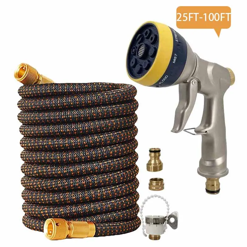 

25FT-100FT Retractable Magic Hose High-Pressure Car Washing Water Gun Courtyard CleaningIirrigation Tool
