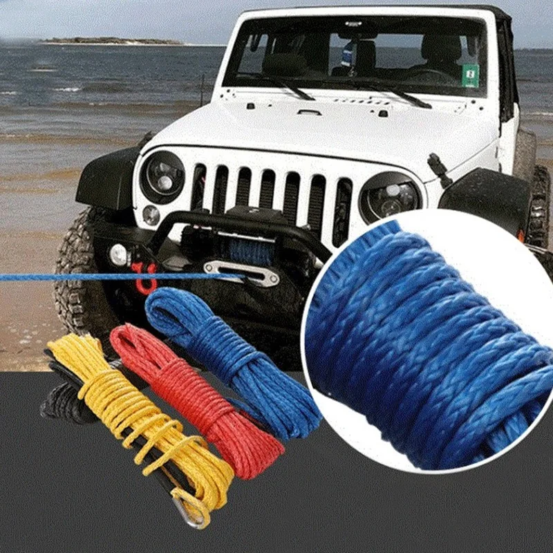 15m 5mm/6mm/7mm Towing Winch Cable Rope String Line Synthetic Fiber 5800lbs/7700lbs/9300lbs for Jeep ATV UTV SUV 4X4 4WD