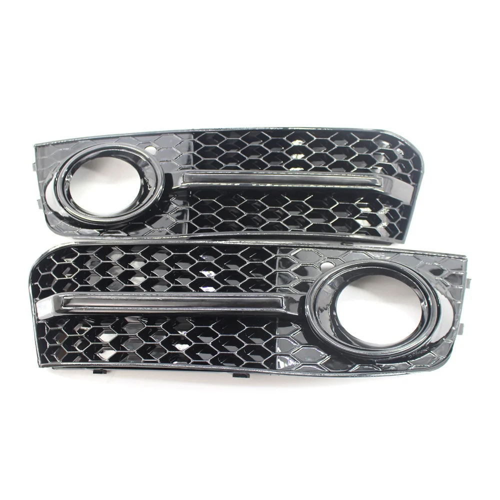 For A4 B8 2008 2009 2010 2011 2012 1 Pair Gloss Black Car Front Bumper Fog Light Cover Grille Grills Trim Honeycomb Mesh Hex