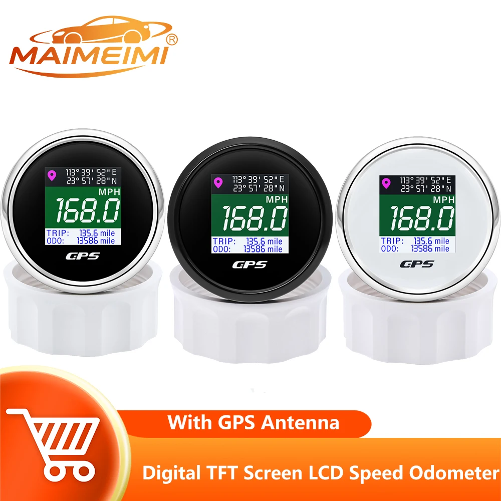 

Waterproof 52mm GPS Speedometer Gauge with GPS Antenna Digital TFT Screen LCD Speed Odometer for Boat Car Motor