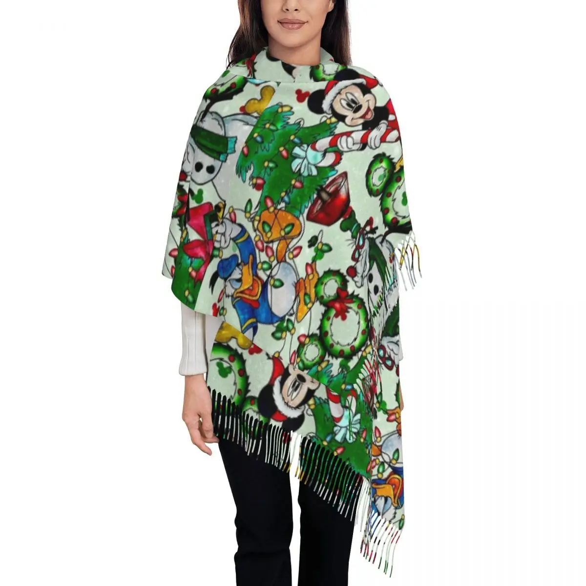

Mickey Minnie Mouse & Friends Christmas Decorations Scarf for Women Warm Winter Shawls and Wrap Long Large Shawl Scarf
