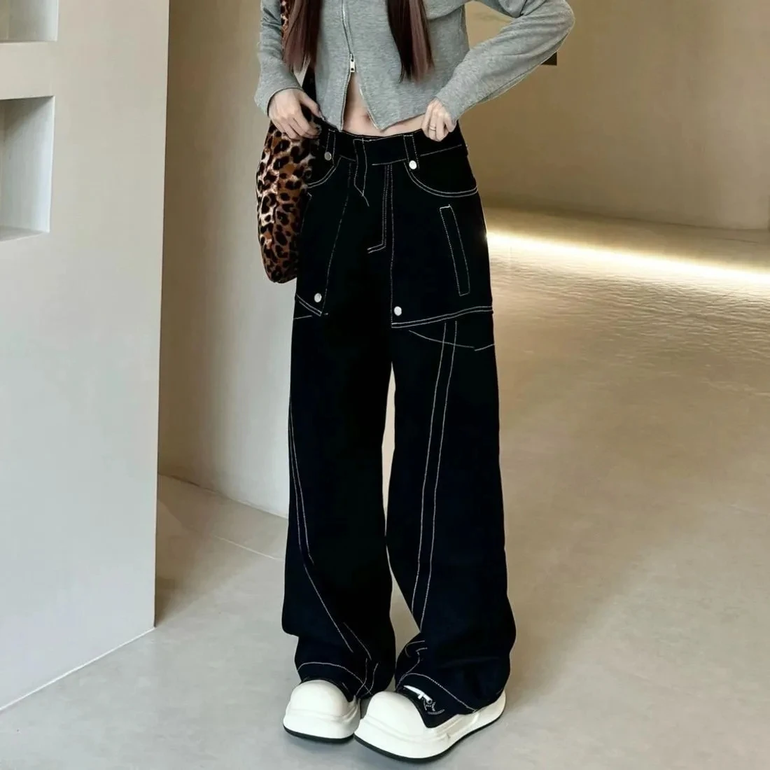 Trendy American Retro Wide Leg Jeans Women High Waist Loose Fit Straight Denim Pants Female Vintage Basic Simple Chic Jeans