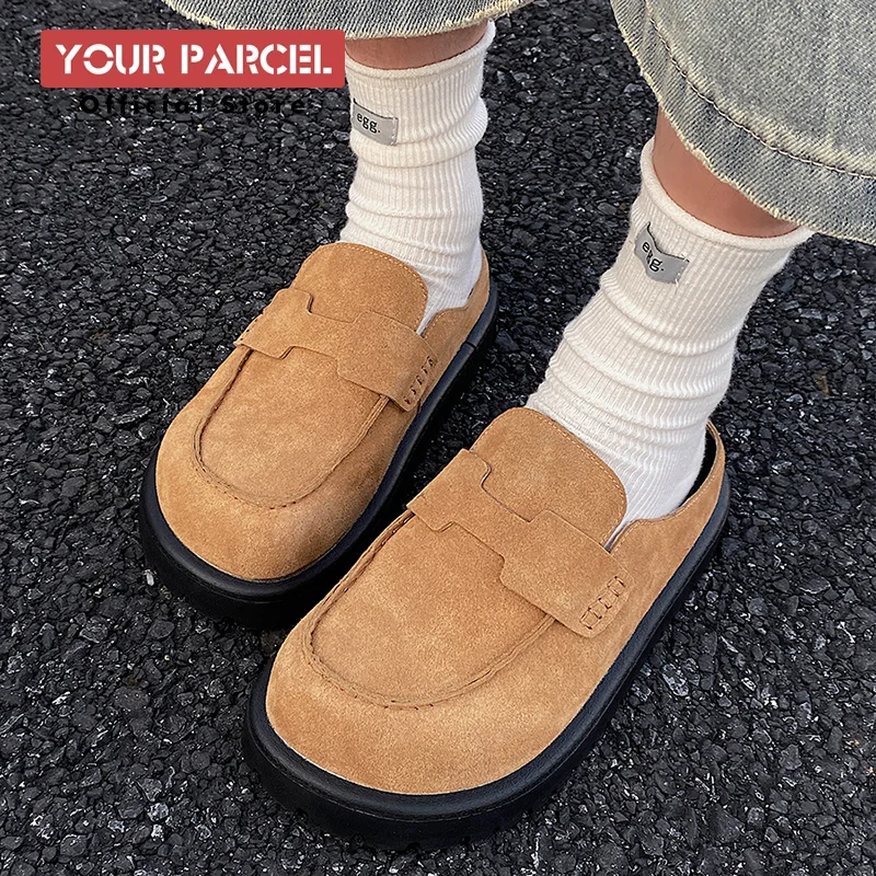 

Cow suede leather shoes men's fashion design slippers summer new single shoes big toe Mueller shoes outdoor