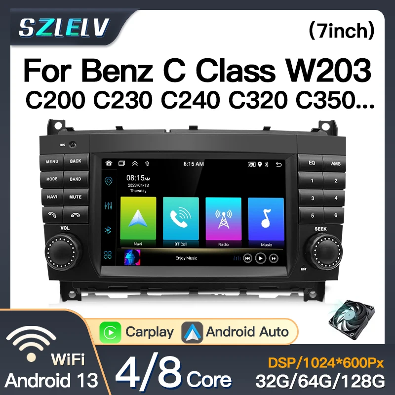 7'' For Mercedes Benz C-Class W203 CLC W203 2004-2007 Screen Android 13 Car Radio Multimedia Player Carplay Auto Stereo GPS Navi