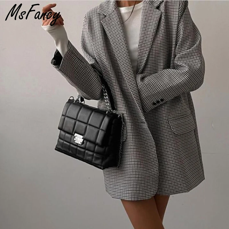 Msfancy Plaid Suit Women 2022 Fashion Vintage Blazer Skirt Set Mujer Spring Casual Tailleur Femme Mini Skirt 2 Piece Set