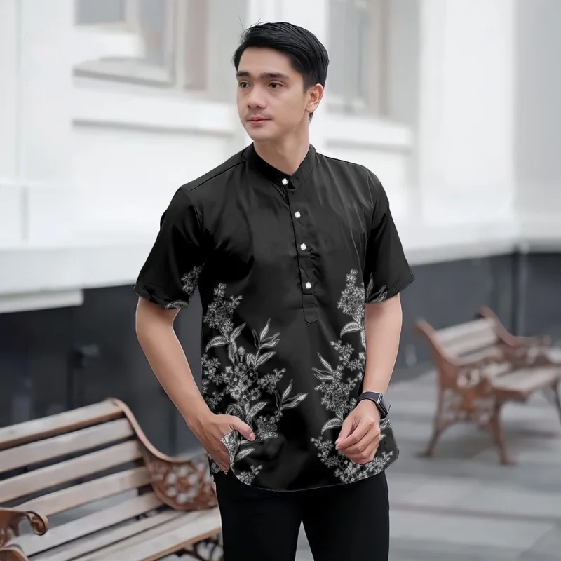 

Flowers Pattern Grandpa Shirt For Men Vintage 3D Printed T-Shirts Summer Street Tops Short Sleeve Tees Stand Collar Polo Shirts