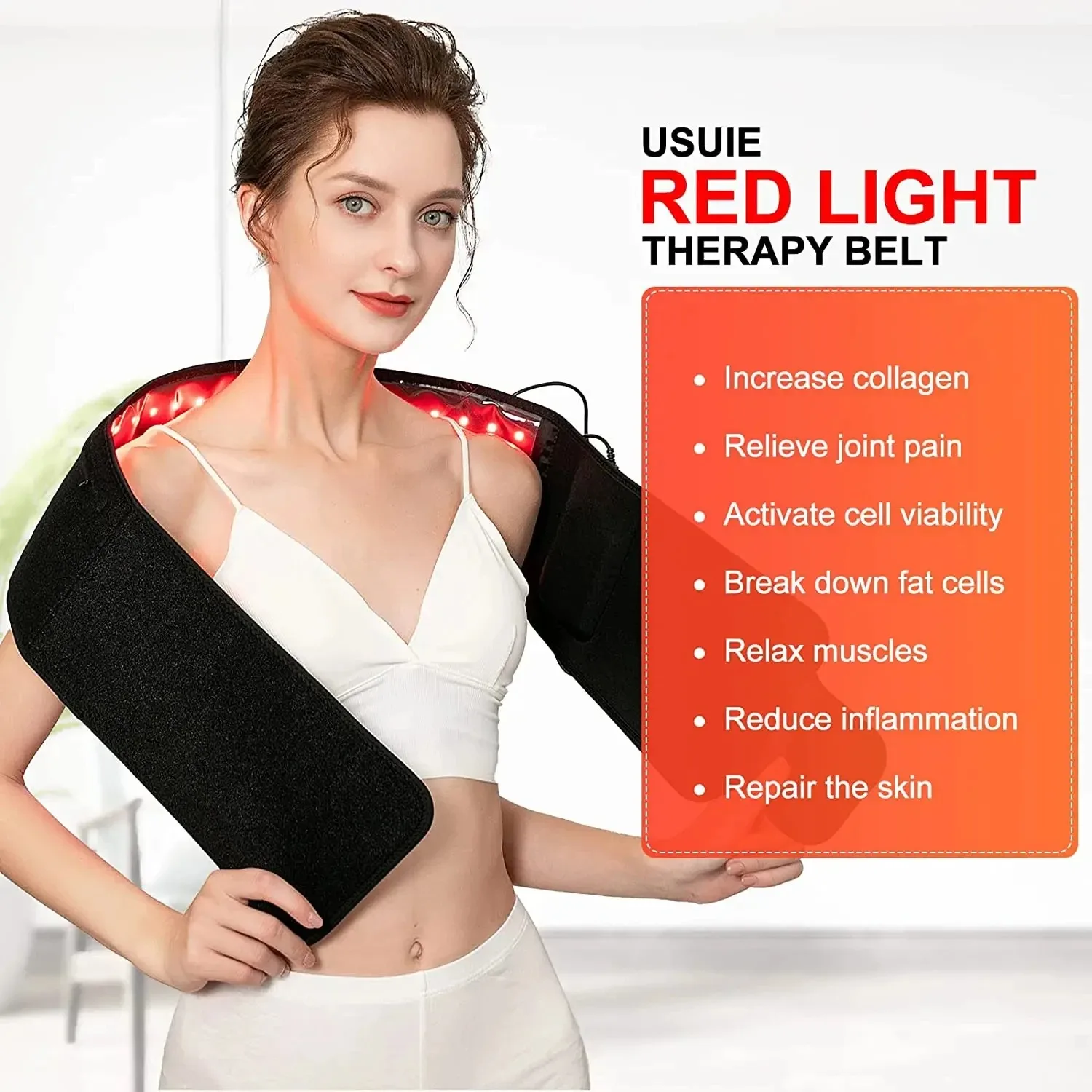 

Red ＆Infrared LED Light Therapy Belt 850nm 660nm Back Pain Relief Wrap Burn Fat Wrap Slimming Machine Waist Heat Pad Full Body