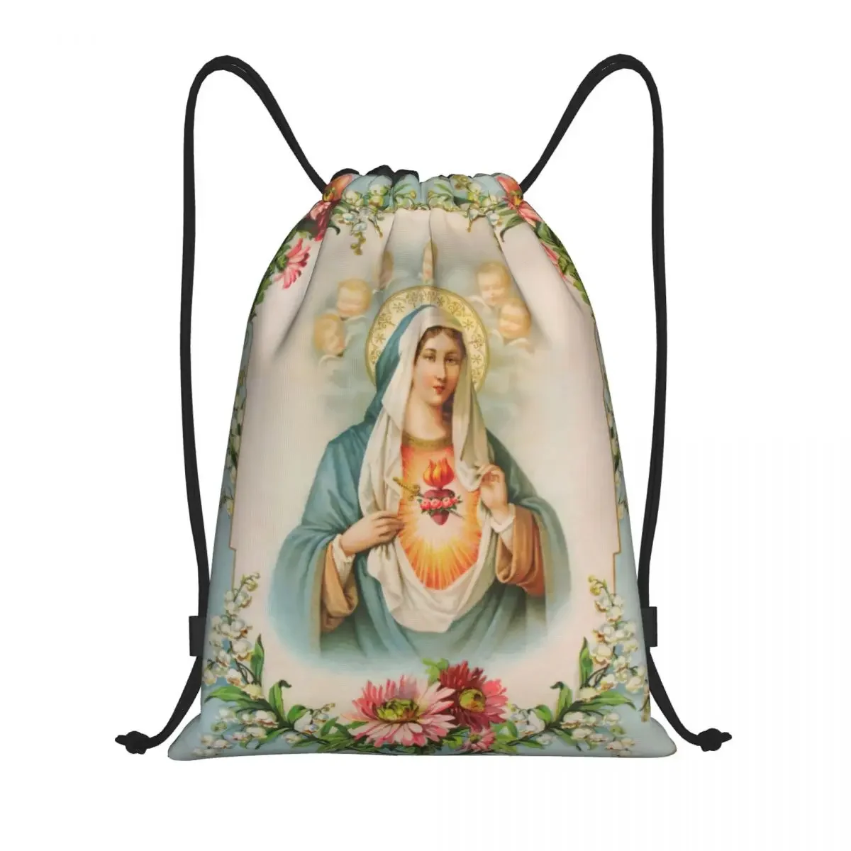 Our Lady Of Guadalupe Virgin Mary Drawstring Backpack Sports Gym Sackpack String Bag for Working Out