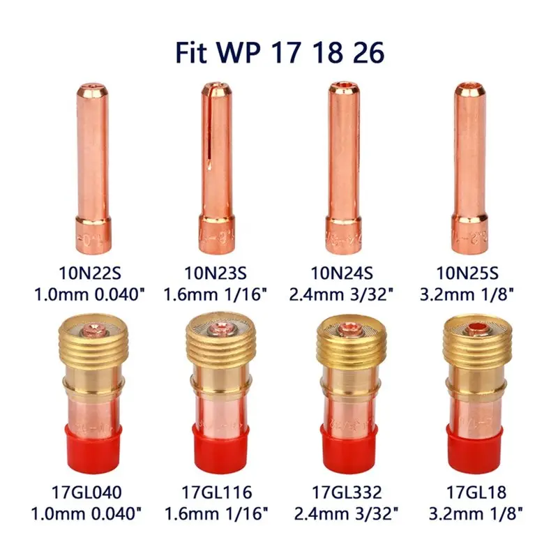 A47U Per WP17/18/26 Per Torcia di Saldatura TIG - 41 Pezzi Copri Anello Ugello Lente Gas 4-12Mm Kit Tazza di Vetro Pyrex (2,4Mm)
