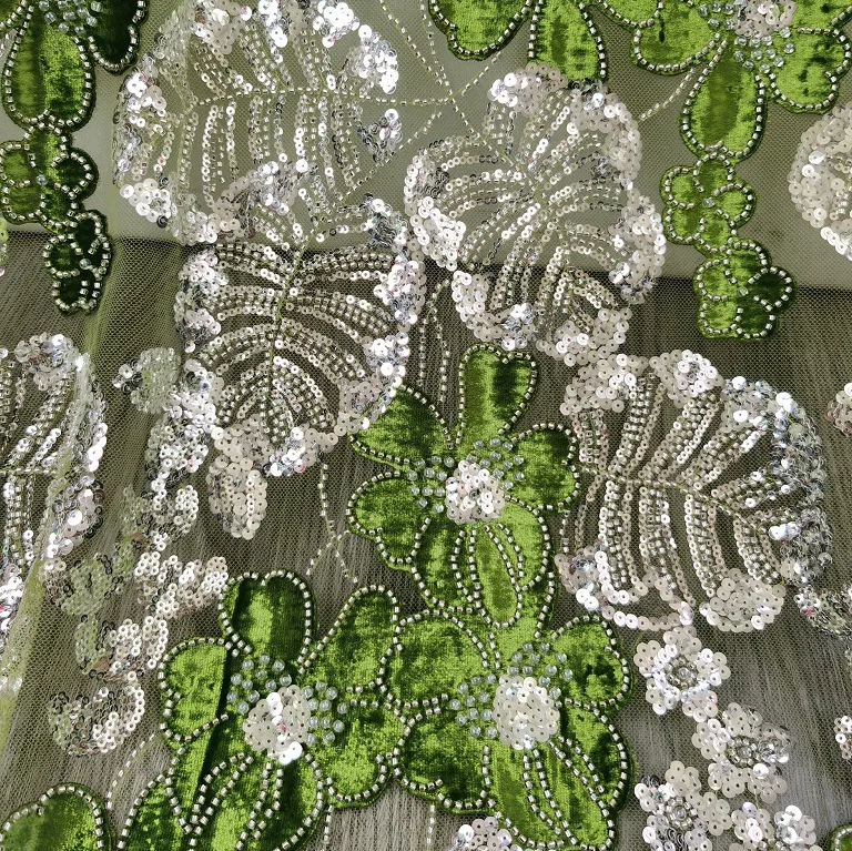 

Super beautiful 3D velvet floral sequin lace embroidered mesh fabric for wedding dress and designer dress fabric
