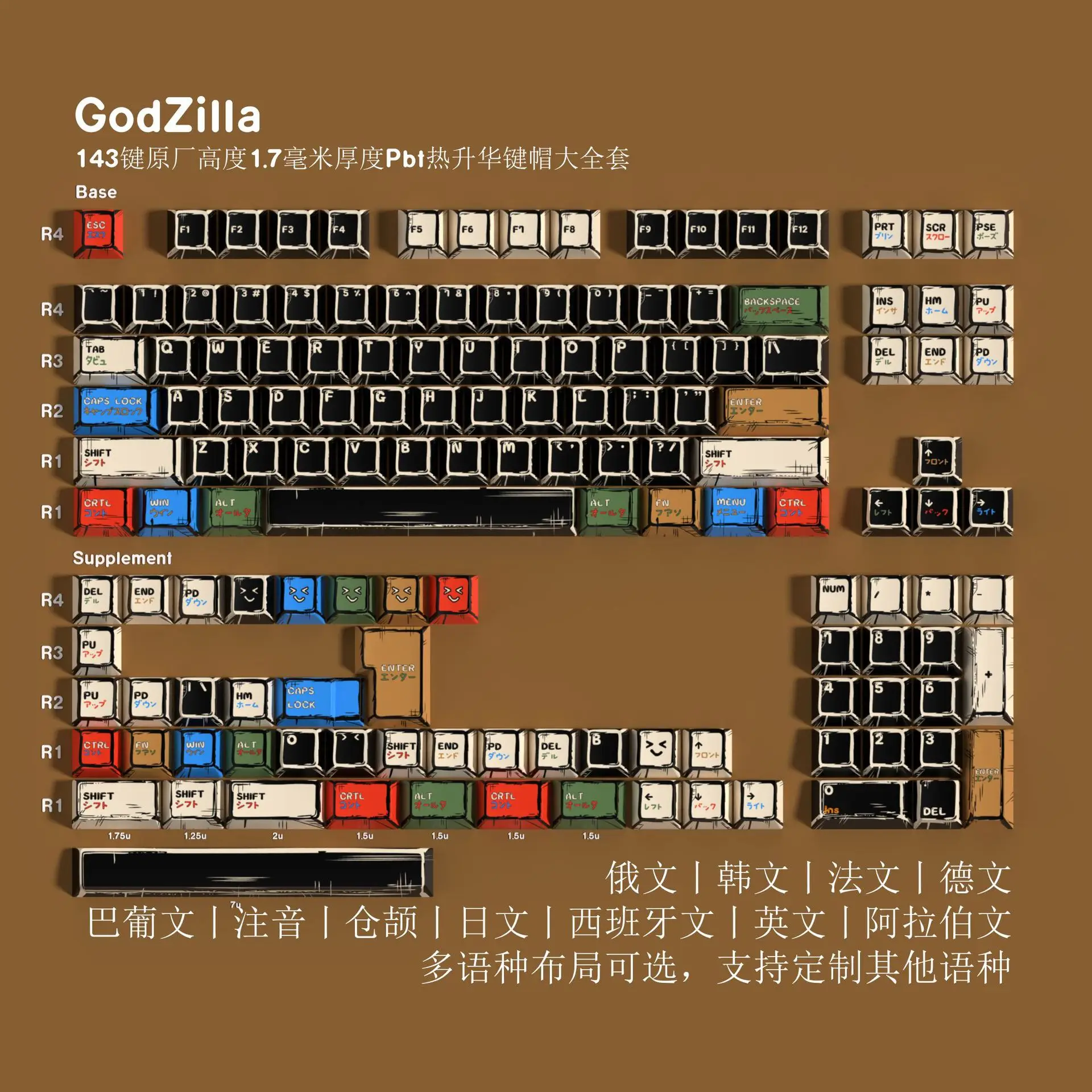

New mechanical keyboard keycaps Original height five-sided sublimation comic wind cross keycaps