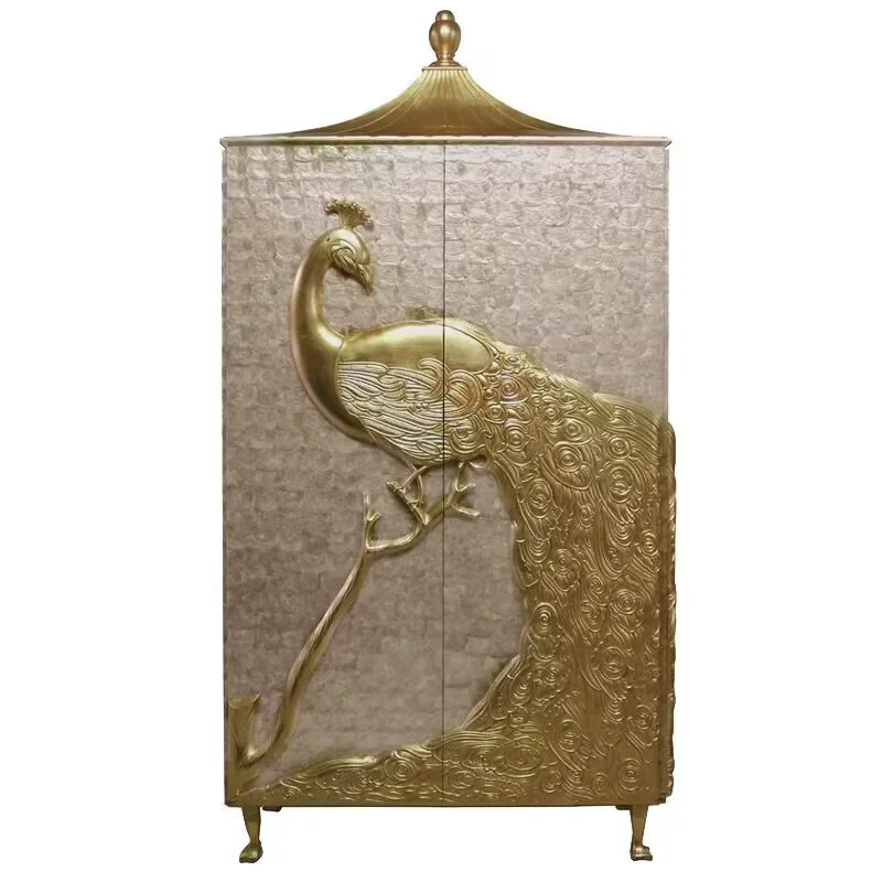 ^French New Classical American Peacock Carved Shell European Style Double Door Wardrobe Customizable Living Master Bedroom MDF