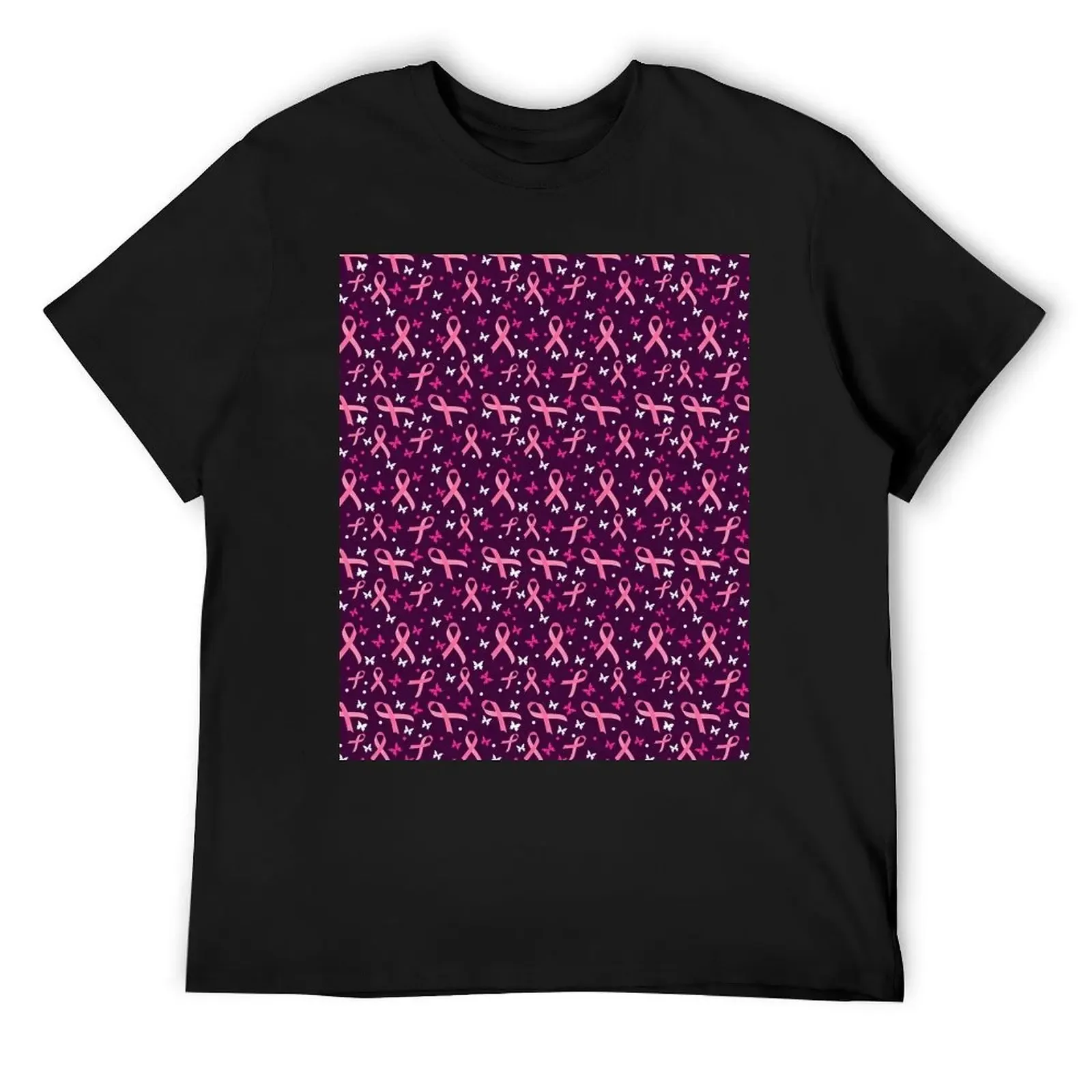 Breast Cancer Pattern With Pink Ribbon T-Shirt essential t shirt summer tops oversizeds mens graphic t-shirts