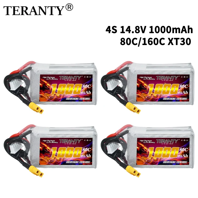 Batterie Lipo TERANTY 4S 1000mAh 14.8V 80C/160C avec connecteur XT30 pour avion FPV, hélicoptère, drone, quadricoptère, pièces RC, batterie 4S