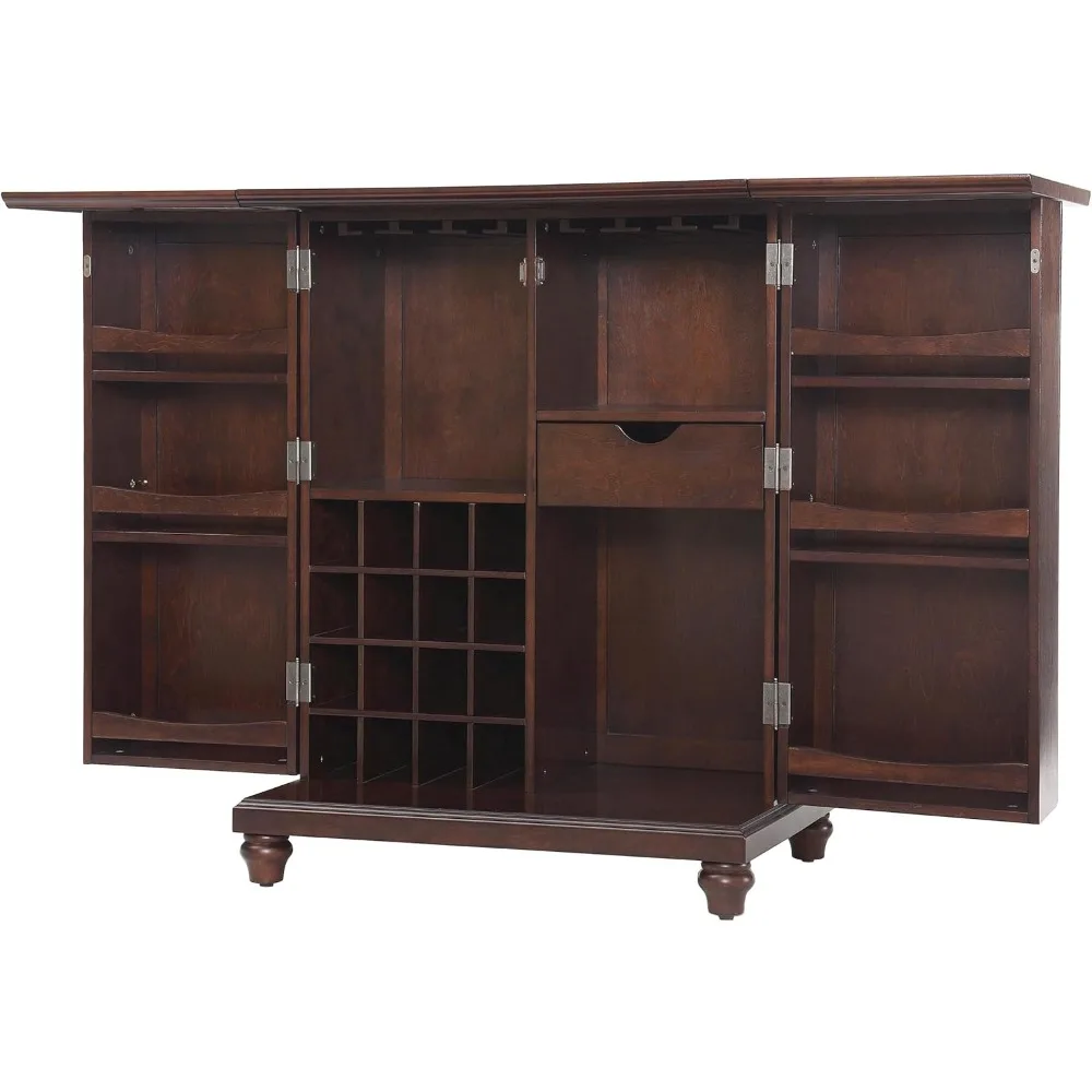 Cambridge Expandable Bar Cabinet with Storage Shelves, Drawer, and Wine Rack, Vintage Mahogany