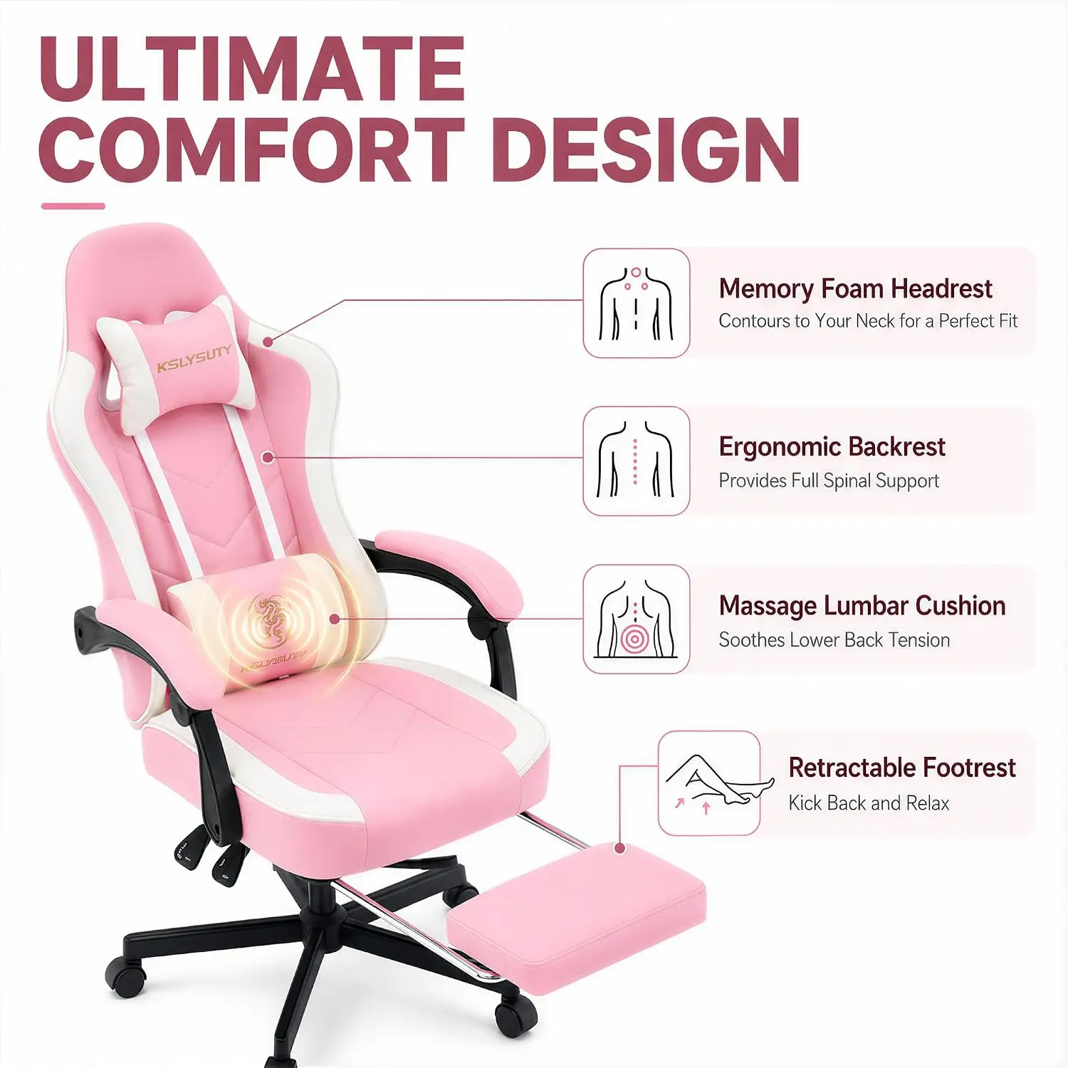 Ergonomic High Back Gaming Chair with Footrest, Lumbar Support, Pocket Spring Cushion, Swivel Office Desk Chair for Adults view 5