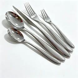 5Pcs Silver Stainless Steel Flatware Set, Heavy Duty Mirror Polished Cutlery, Luxury Knife Fork Spoon for Wedding Party