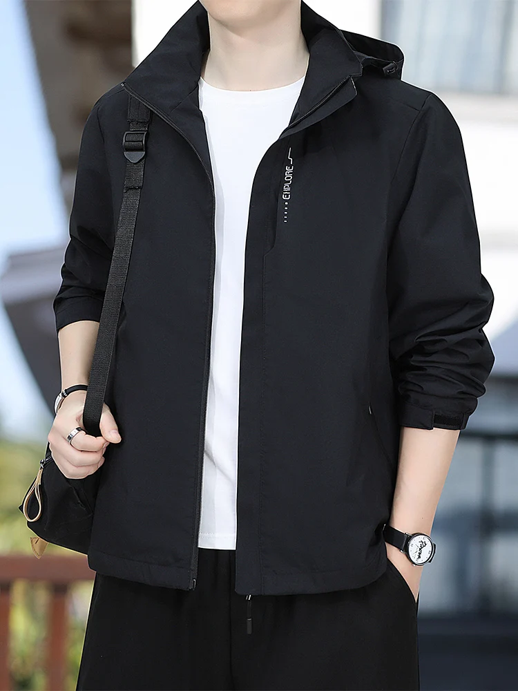 

Новая мужская уличная куртка 2024 года с капюшоном, ветрозащитная, простая, повседневная, весенне-осенняя, из полиэфирного волокна, стандартного кроя, для ежедневной носки