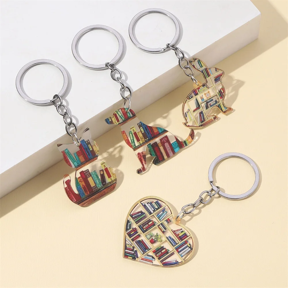 Graduation Season Book Love Keychain Pendant Keybuckle Cartoon Dog Cat Rabbit Acrylic Keyring Bag Decor Gift for Student Teacher