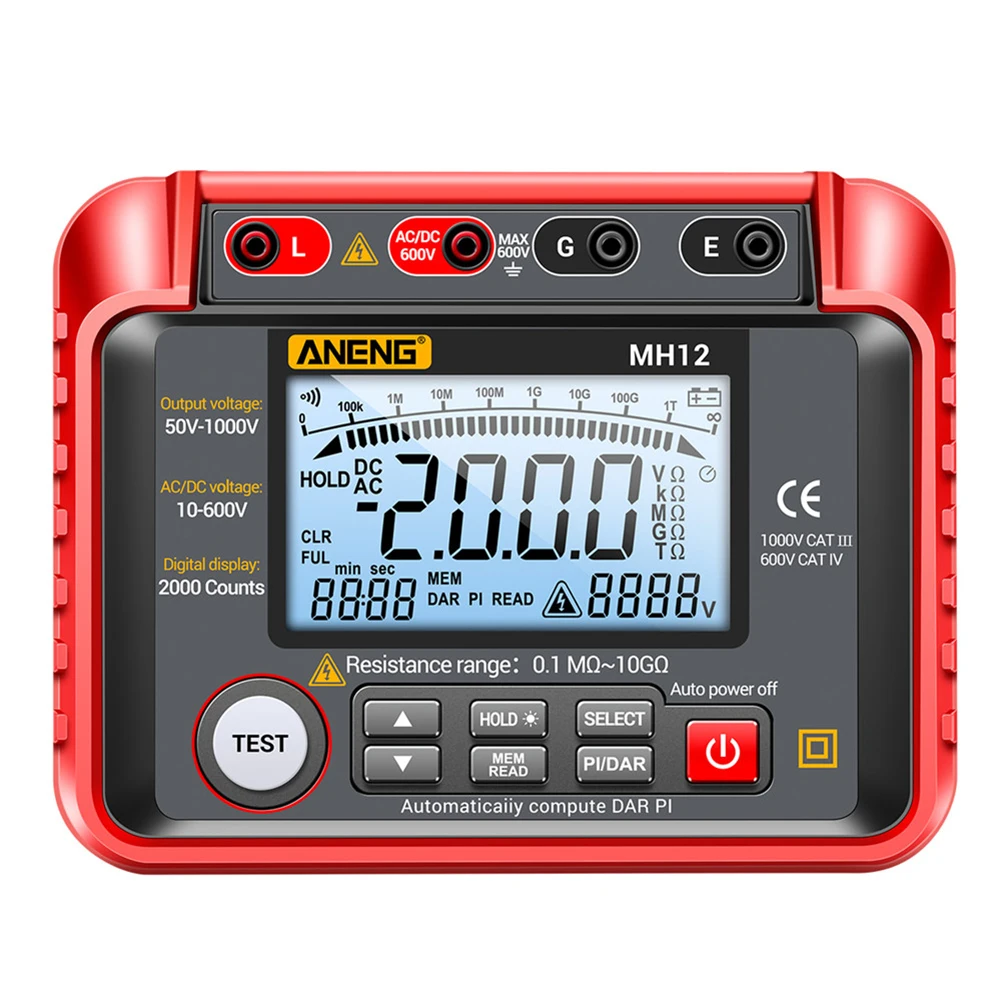 MH12 Digital Ground Resistance Meter Precision High Voltage Voltmeter Meter Accurate Megohm Meter for Voltage Testing