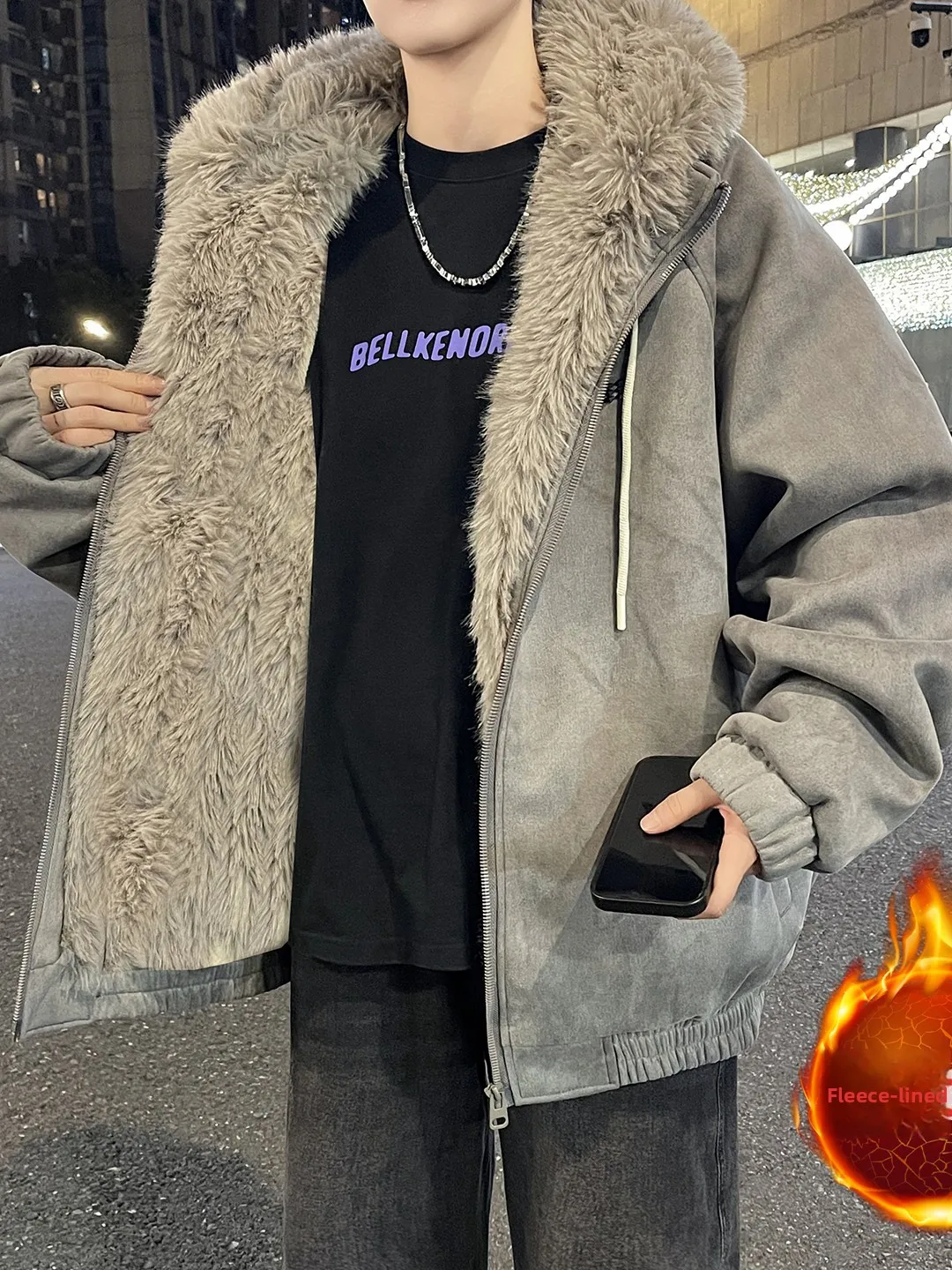 

Мужская зимняя куртка с воротником из искусственного меха, с капюшоном, теплая, повседневная, длинная, на молнии, свободного кроя, из полиэфирного волокна