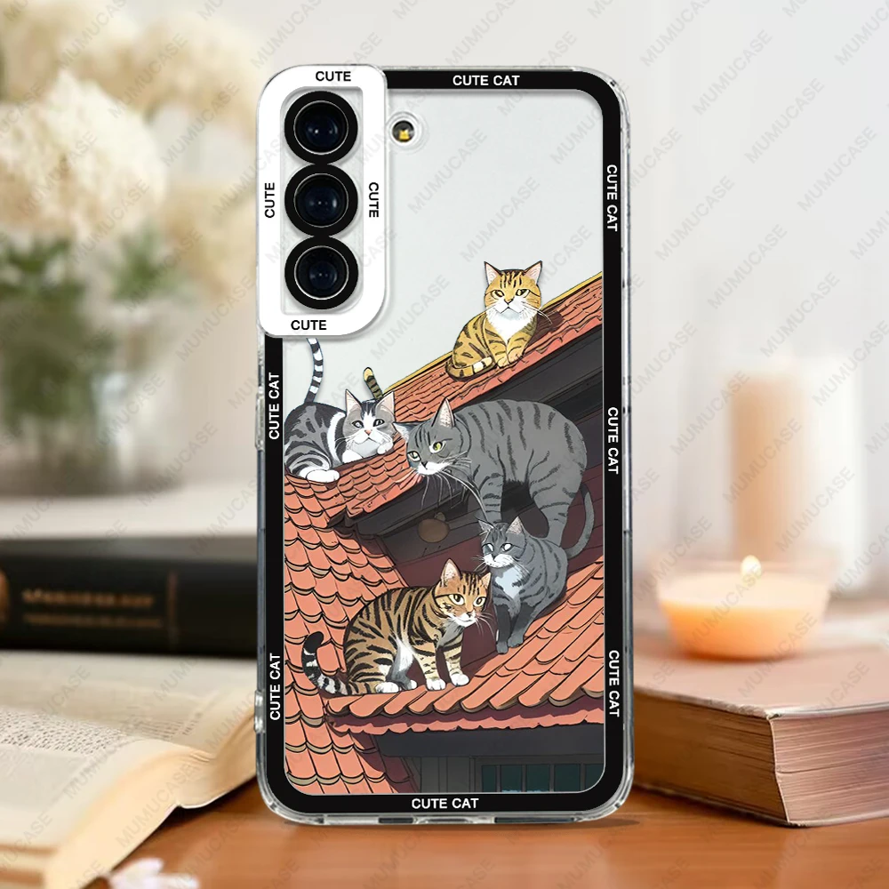 Case For Samsung Galaxy S24 S20 S21 FE S22 S23 Ultra A13 A32 A33 A50 A52 A53 A73 A54 A14 Soft Cover Cute Cat