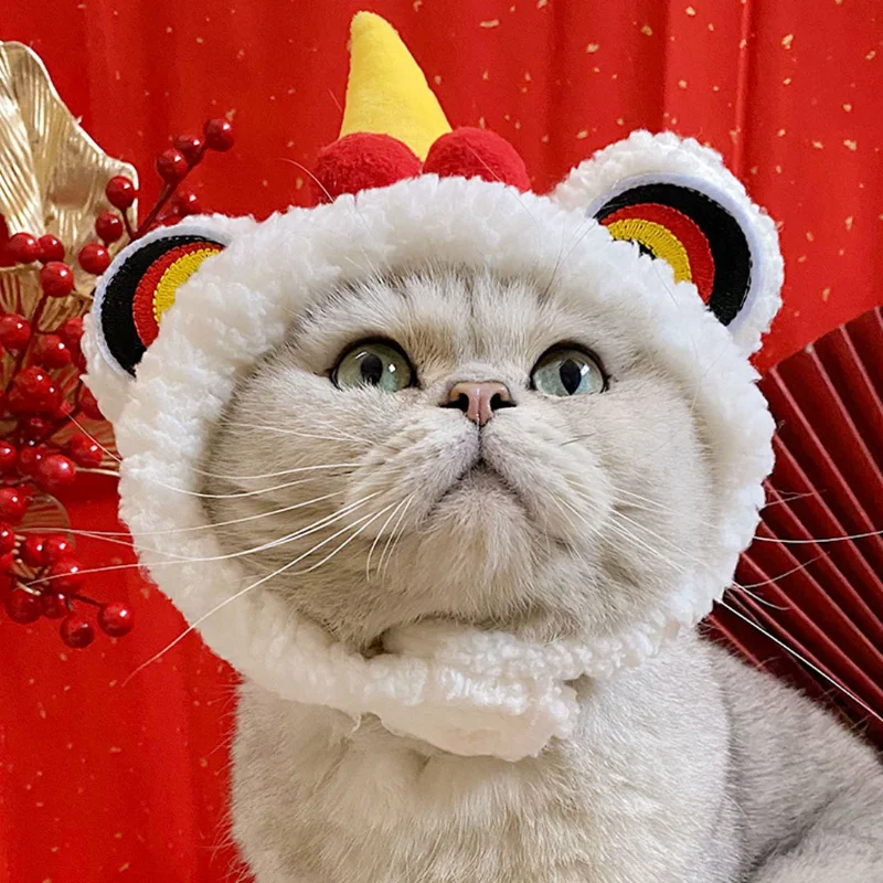 Small Dog Hat Cute Cat Costumes Dance Lion Pet Cat Soft Warm Lion Dance Clothes Small Pet Headwear Holiday Dress up Supplies