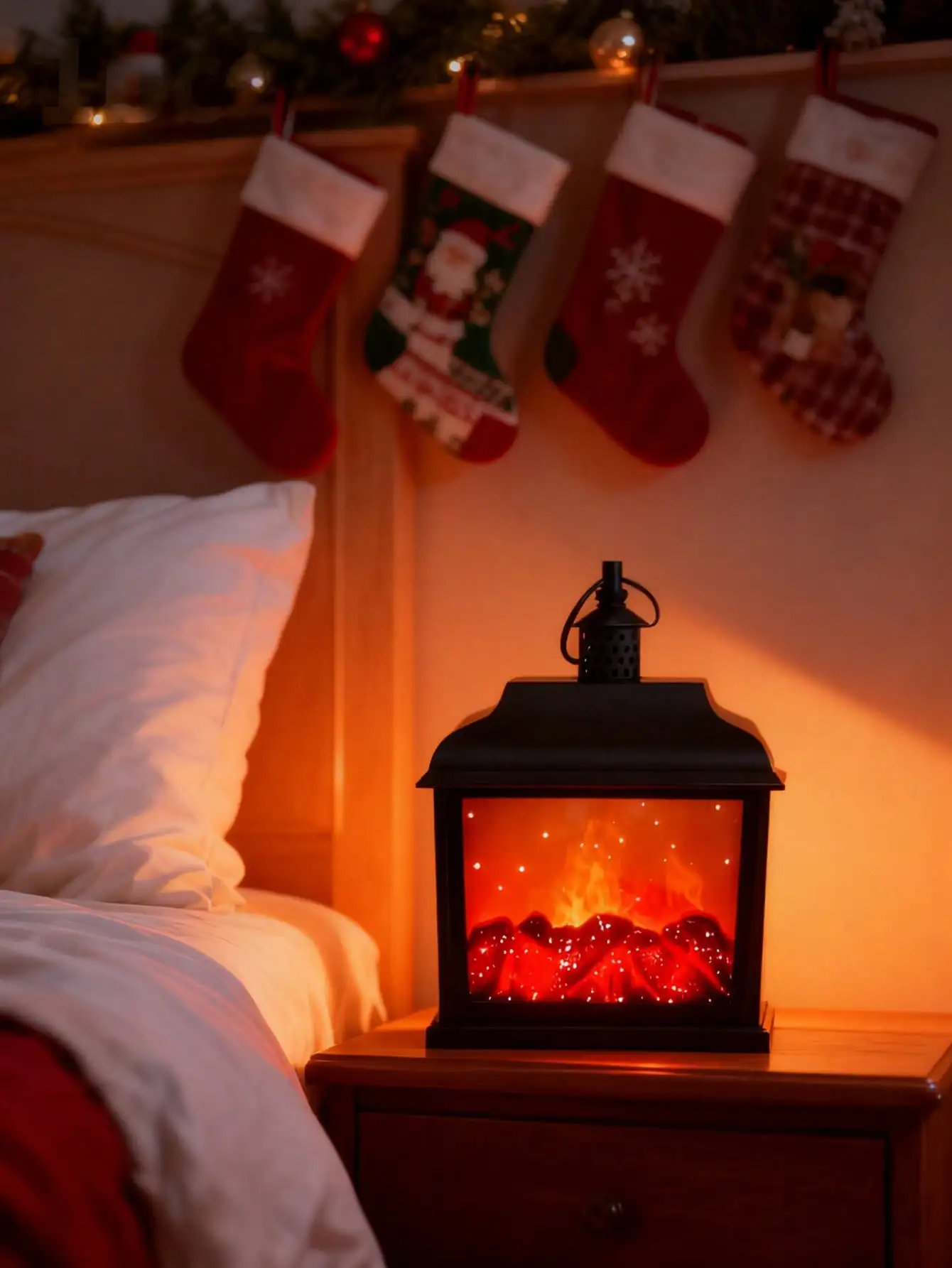 Simulated Flameless Fireplace Light - USB/Battery, Realistic Red Flame, LED Ambient Light for Halloween/Xmas/Living Room/Patio,