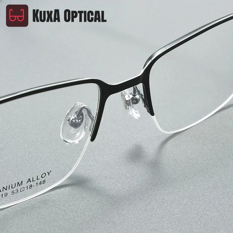 Okulary męskie KUXA, modne, z czystego tytanu, półramkowe, z soczewkami optycznymi, lekkie, do okularów korekcyjnych dla mężczyzn.
