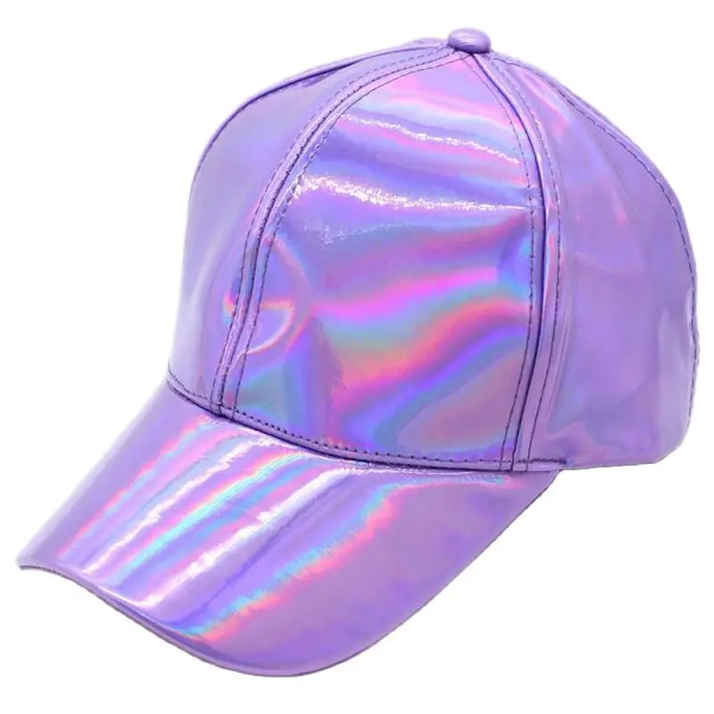 Shine PU Leather Laser Baseball Cap Women Men Party Club Hat Gold Silver Rainbow Purple