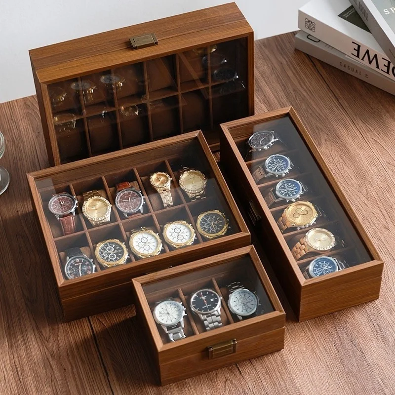 Wooden Watch Storage Box 3/6/10/12 Slots Walnut Color Watch Protection Box Retro Luxurious Bracelet And Bracelet Display Box