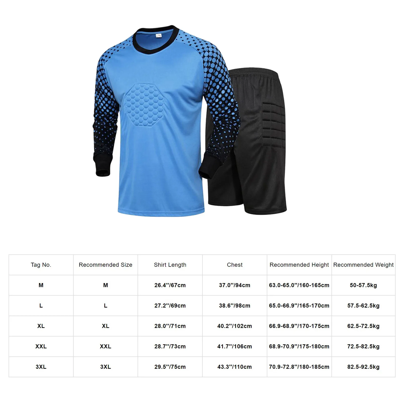 Mens Goalkeeper Sportsuit Long Sleeve Jersey Shirt And Shorts Set with Padded Chest And Thigh Uniform Breathable Quick Dry Suits