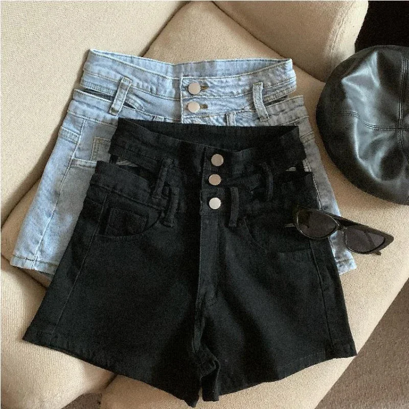 Bomon Y2K Korean spring/summer new American sexy vintage multi-button washed high-waited denim shorts hollow short shorts