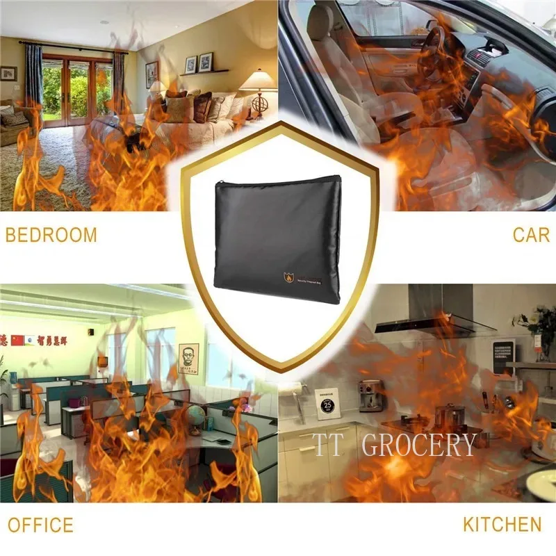 Portable Fireproof & Waterproof Document Envelope File Folder Cash Pouch Fireproof Money Bag Lipo Safe Bag for Home Office S/M/L