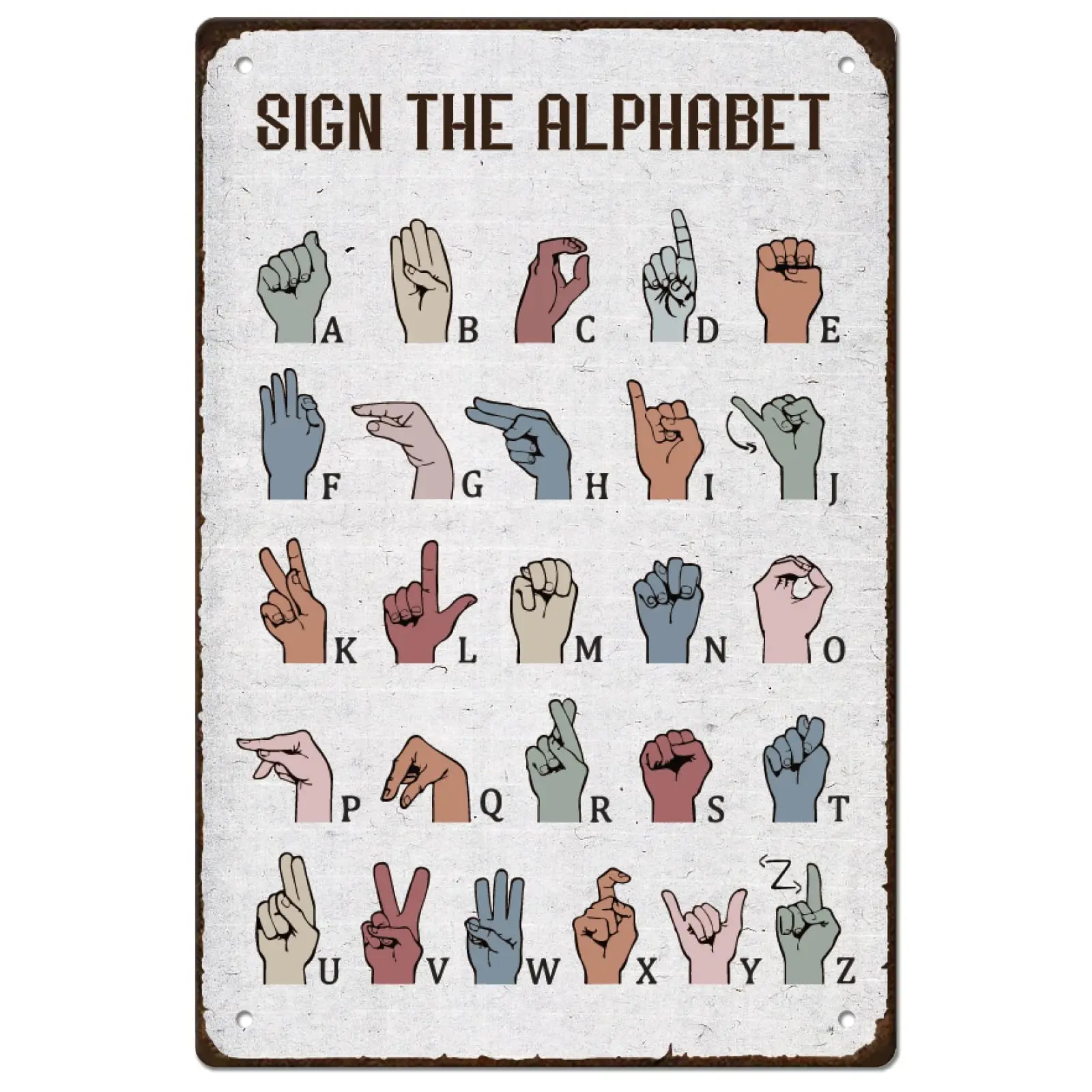 SUPERDANT Metal Tin Signs Vintage ASL American Sign Language Alphabet Educational ABC Art Iron Rustic Wall Decor Plaque Ret sign