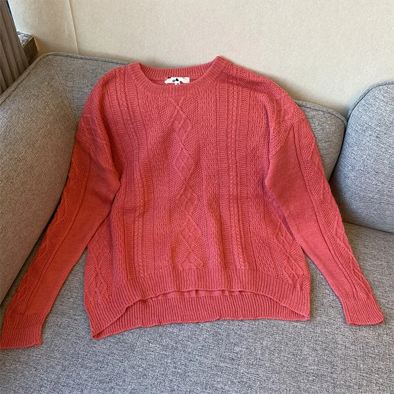 Retro Knitted Loose Fit Rabbit Fur round Ne Sweater Early Spring Sle  Color Blend Wool Casual Commute Faion Women'...