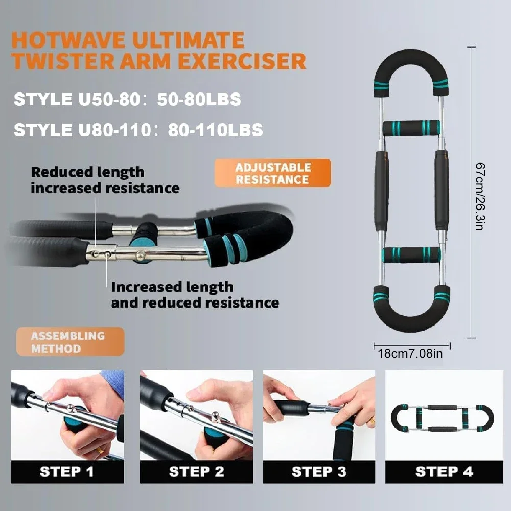 U-Shape Forearm Strength Trainer Adjustable 60-100 Lbs Spring Resistance Non-Slip Portable Upper Body Workout Equipment