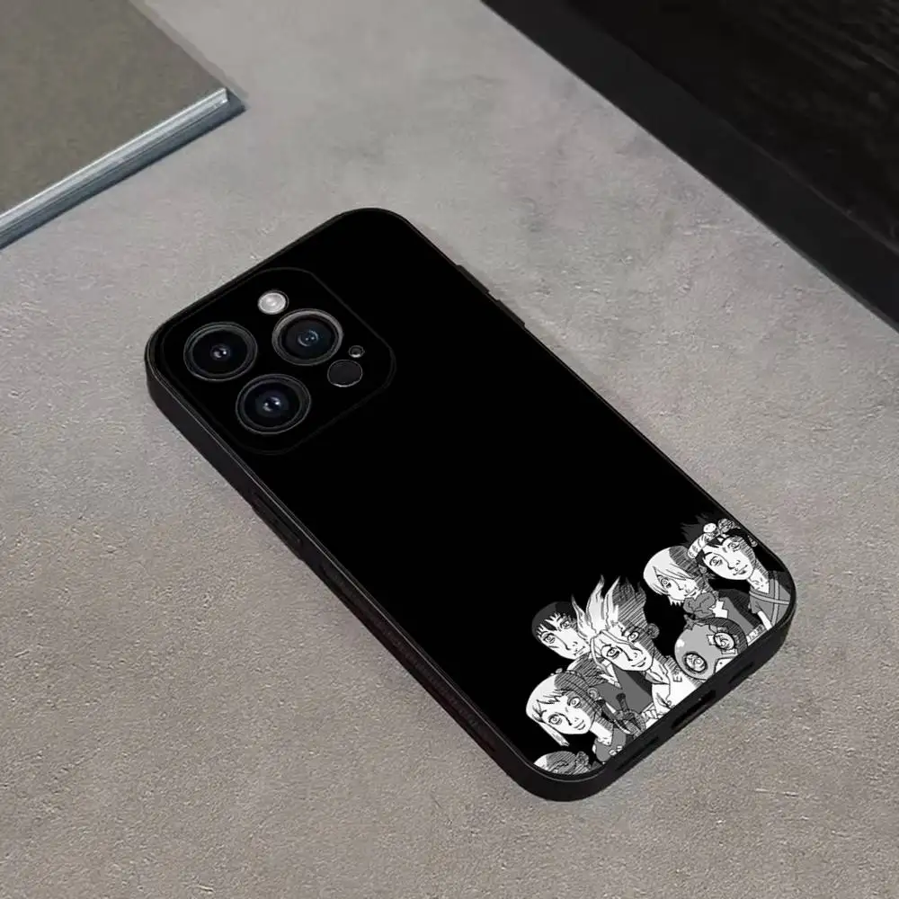 Etui na telefon z motywem anime S-Senku Ishigami dla iPhone 17, 16, 15, 14, 13, 12, Pro, Max, Plus, E, SE4, Air, Mini, czarne, miękkie.