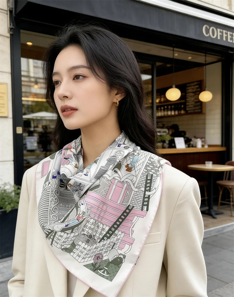 

Twill Silk Scarf 90CM Square Scarves Rolled Edges Bandanas Luxury Summer Spring Shawls Hair Belt Neck Head Accessories